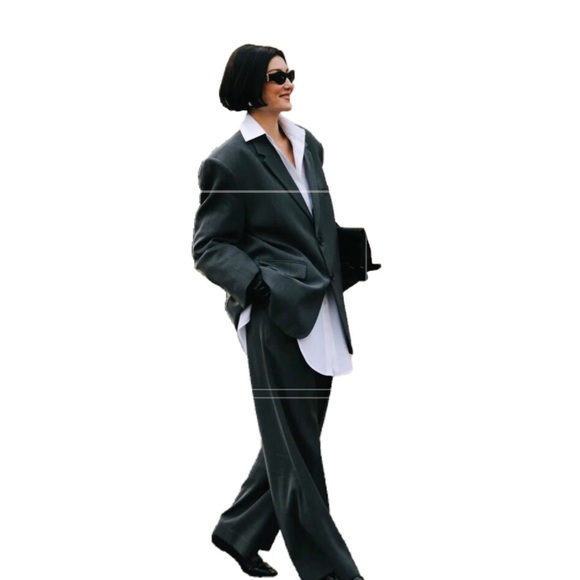 Madewell Oversized Pinstripe Blazer in Italian Wool Size 6 Black - Picture 1 of 10